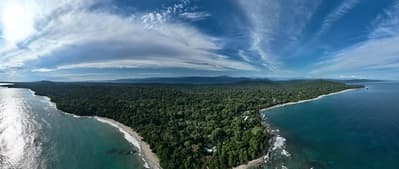 Lush tropical Caribbean Coast of Limon in Costa Rica -aerial views of Cocles, Punta Uva, Playa Chiquita and Manzanillo