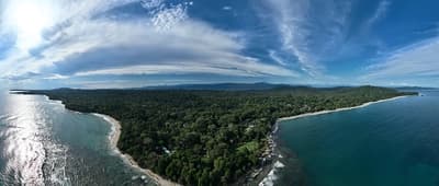 Lush tropical Caribbean Coast of Limon in Costa Rica -aerial views of Cocles, Punta Uva, Playa Chiquita and Manzanillo