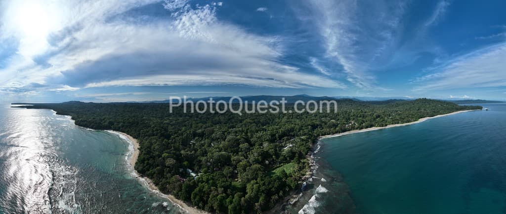 Lush tropical Caribbean Coast of Limon in Costa Rica -aerial views of Cocles, Punta Uva, Playa Chiquita and Manzanillo