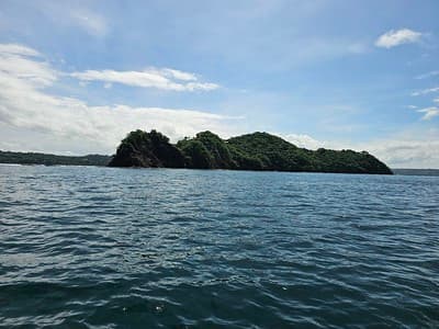 Tropical Island Vista: Azure Ocean, Lush Coast